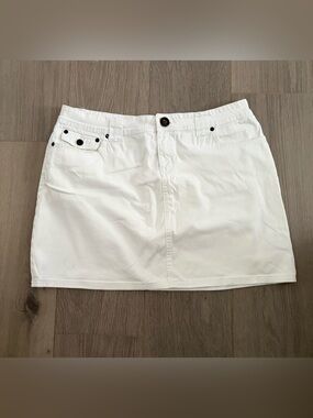 White Cotton Mini Skirt with Button Detail